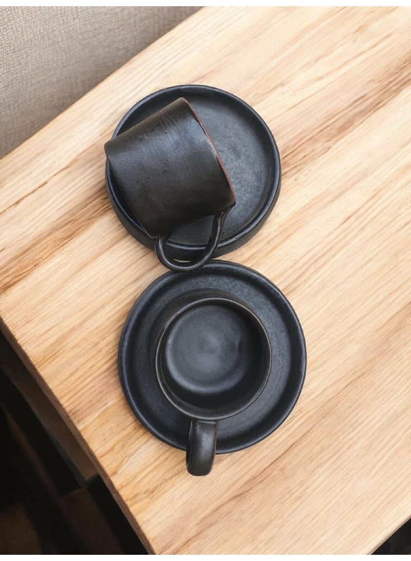 color zone pottery Two cups and saucers in a unique design, microwave safe, handmade from pottery. - Image 3